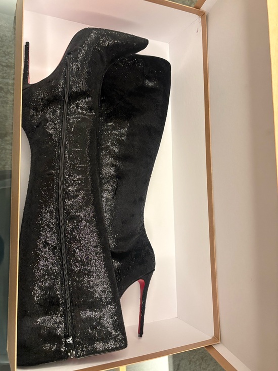 Shoes - KATE BOTTA 100 Women's Black Velvet Pointed-Toe Christian Louboutin Boot